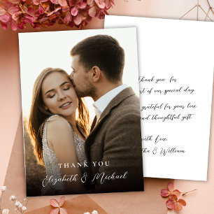 Modern Romantic Handwritten Script Photo Wedding Thank You Card