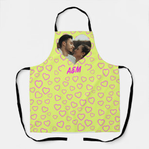 Modern Romantic Heart Shape Couple Photo Apron
