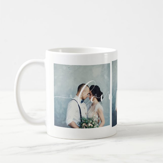 Modern Romantic | Love Always Script Three Photos Coffee Mug (Left)
