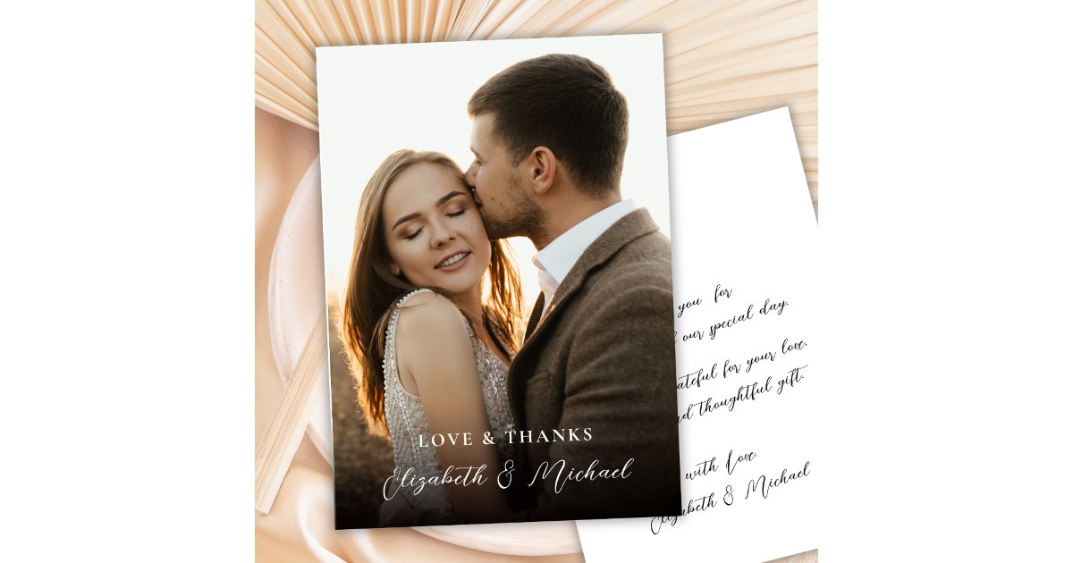 Modern Romantic Love and Thanks Photo Wedding Thank You Card | Zazzle