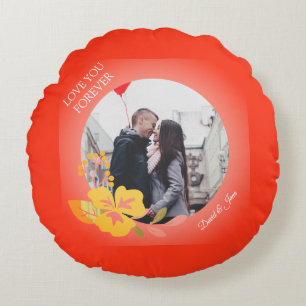 Modern Romantic Love Couple Photo Valentines Day Round Pillow