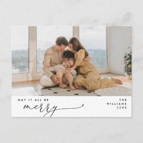 Modern Romantic May It All Be Merry Family Photo Postcard