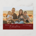 Modern Romantic, Merry Christmas Family Postcard<br><div class="desc">Merry Christmas. Celebrate the season with this family photo postcard It is fully customisable and personalised with your own greeting messages. Please add your return address for easy mailing. It is simple, easy, yet modern minimalist and festive. This is the perfect postcard for sending your holiday wishes. Classy Burgundy theme....</div>