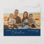 Modern Romantic, Merry Christmas Family Postcard<br><div class="desc">Merry Christmas. Celebrate the season with this family photo postcard It is fully customisable and personalised with your own greeting messages. Please add your return address for easy mailing. It is simple, easy, yet modern minimalist and festive. This is the perfect postcard for sending your holiday wishes. Classy Navy Blue...</div>