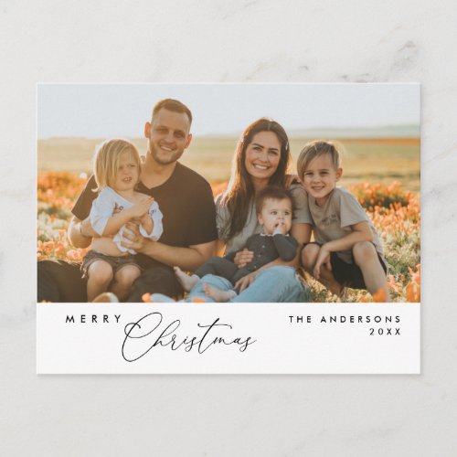 Modern Romantic Merry Christmas Family Postcard