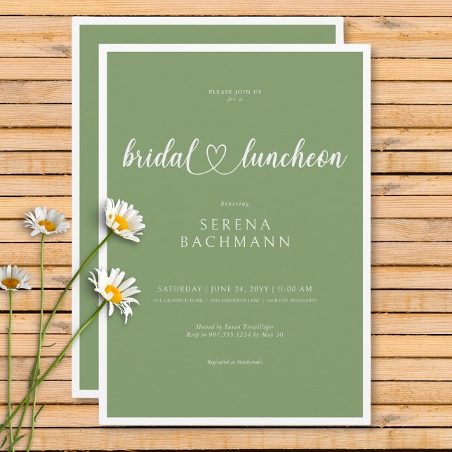 Modern Romantic Minimal Sage Green Bridal Luncheon Invitation (Modern Romantic Minimal Sage Green Bridal Luncheon Invitation)