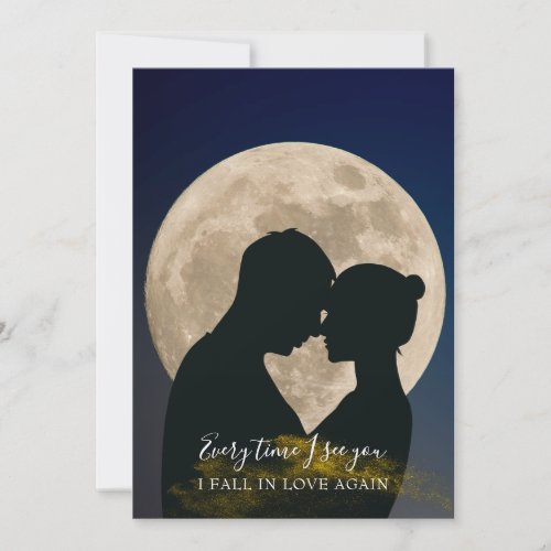 Modern Romantic Moon Couple Silhouette  Save The Date