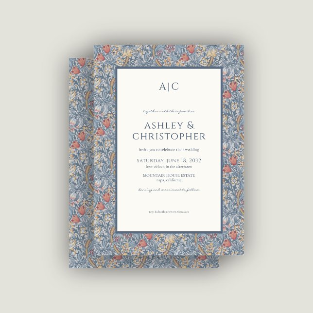 Modern Romantic Morris Floral Blue Mist Wedding Invitation (Creator Uploaded)