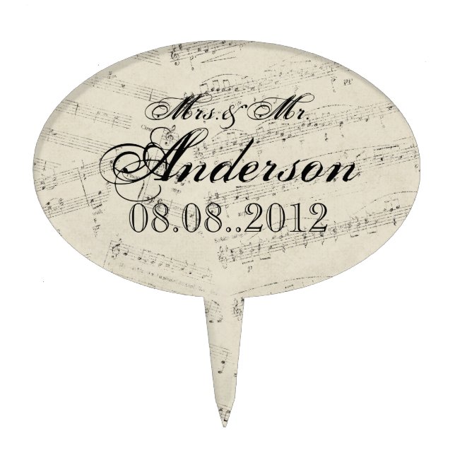Modern Romantic Music notes Music Wedding Cake Topper (Front)