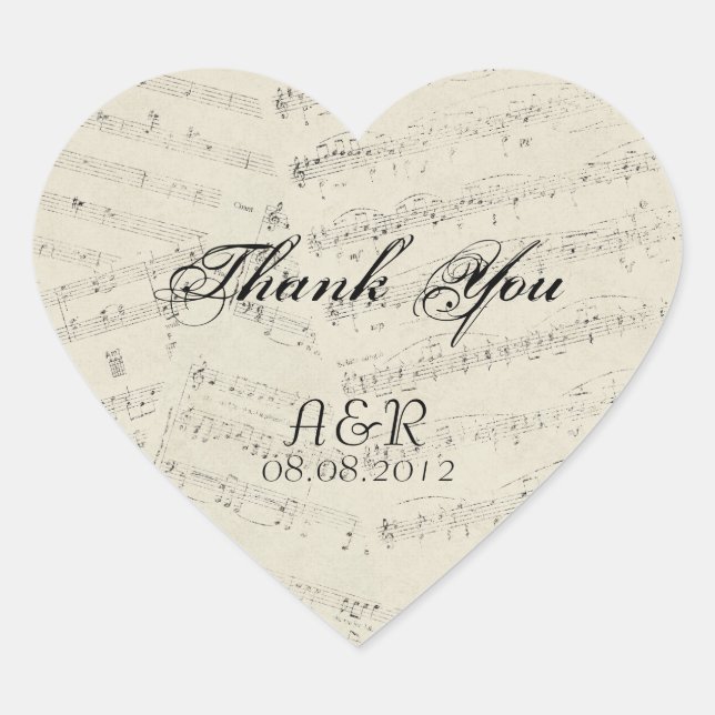Modern Romantic Music notes Music Wedding Heart Sticker (Front)
