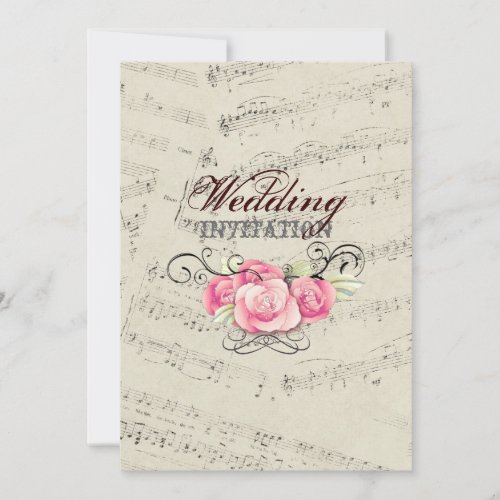 romantic Vintage musicnotes modern wedding Custom Invitation