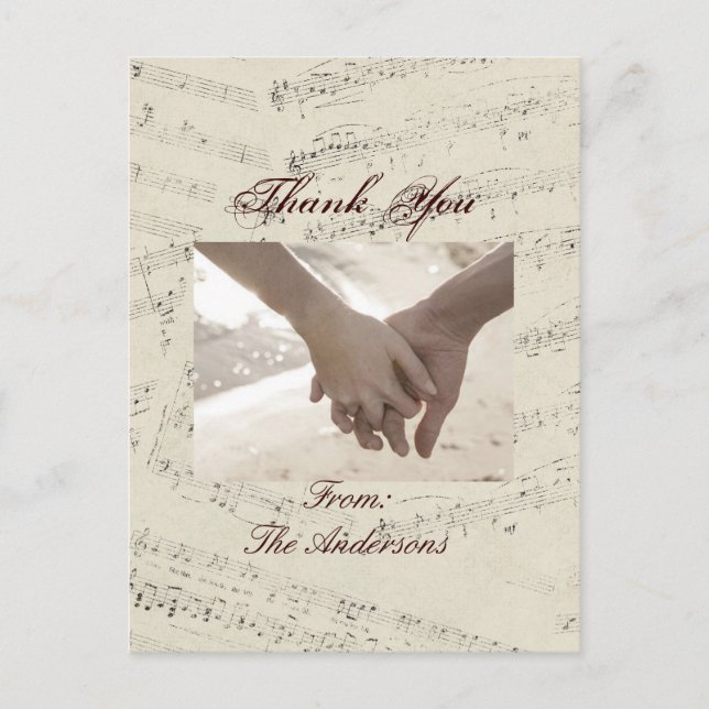 Modern Romantic Music notes Wedding thank you (Front)