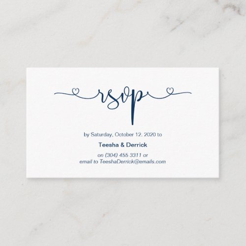 Modern romantic Navy Blue font Wedding RSVP Enclosure Card
