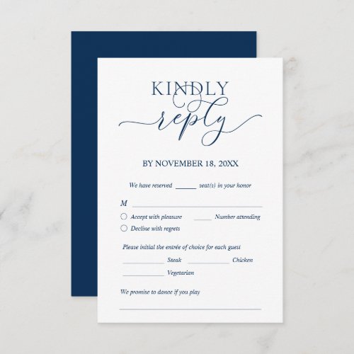 Modern Romantic Navy Blue Wedding Dinner RSVP Enclosure Card