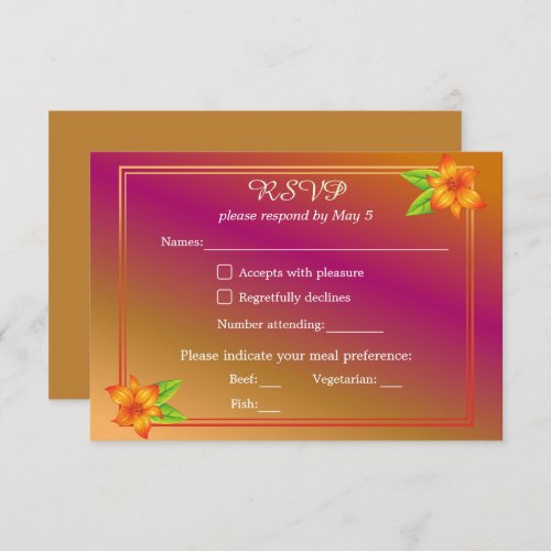 Modern Romantic Orange Floral Wedding Meal Choice RSVP Card