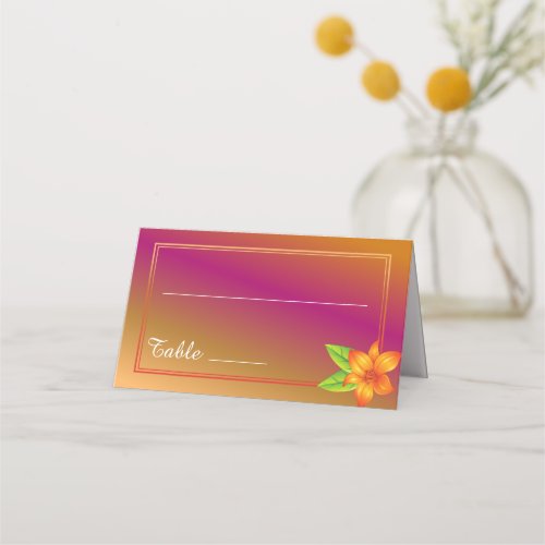 Modern Romantic Orange Wildflower Floral Wedding Place Card