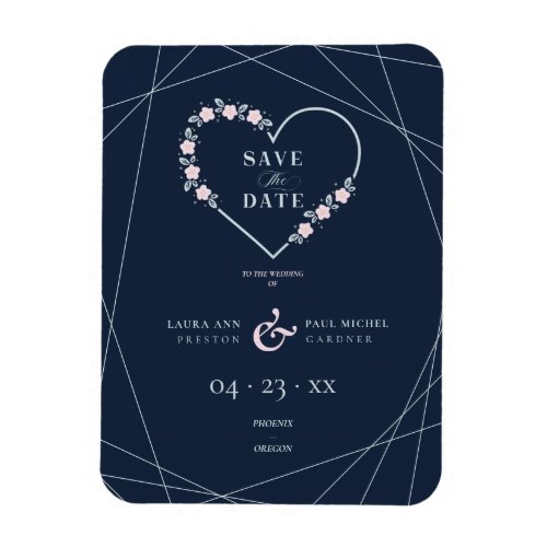 Modern Romantic Pink Blue Floral Geometric Wedding Magnet