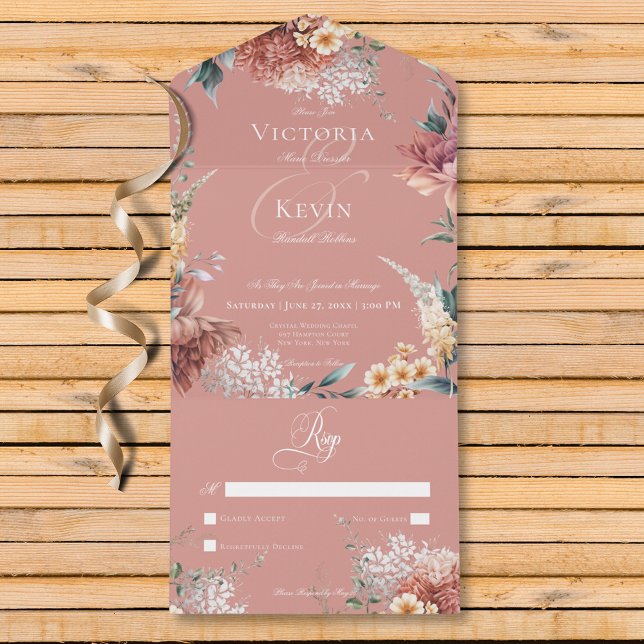 Modern Romantic Pink Garden Floral No Dinner All In One Invitation (Modern Romantic Pink Garden Floral No Dinner All In One Invitation)