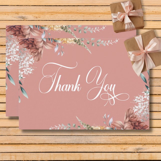 Modern Romantic Pink Garden Floral Wedding Thank You Card (Modern Romantic Pink Garden Floral Wedding Thank You Card)