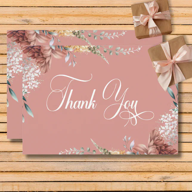 Modern Romantic Pink Garden Floral Wedding Thank You Card | Zazzle