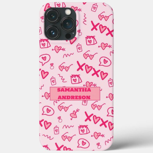 Modern Romantic Pink Hearts Pattern Case_Mate  iPhone 13 Pro Max Case