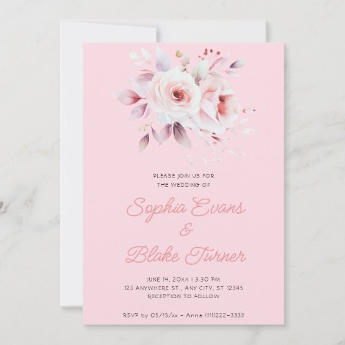 Modern Romantic Pink Roses Soft Pink Wedding Invitation