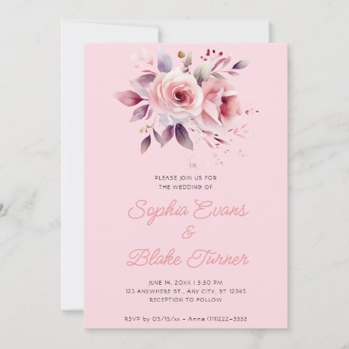 Modern Romantic Pink Roses Soft Pink Wedding Invitation