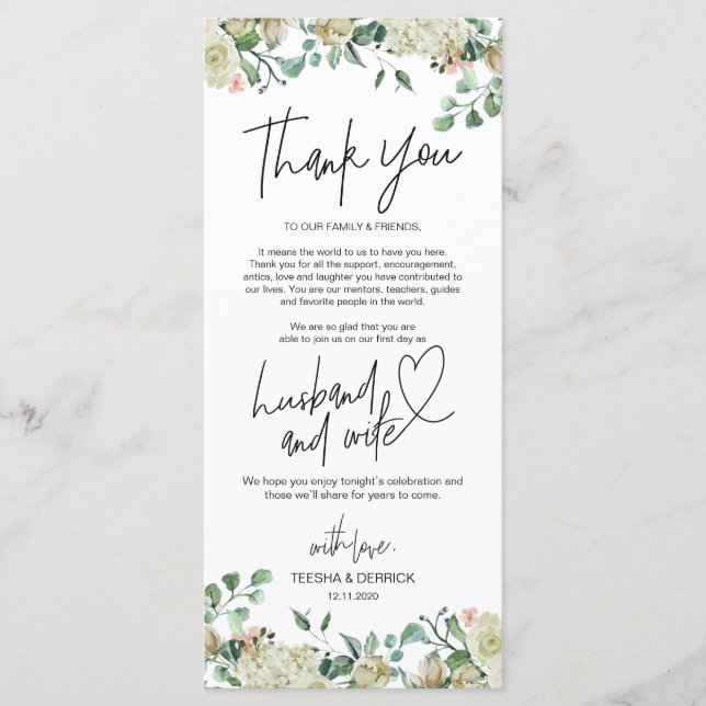 Modern romantic Place Setting Thank You Card (Front)