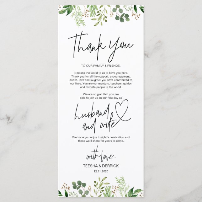 Modern romantic Place Setting Thank You Card (Front)