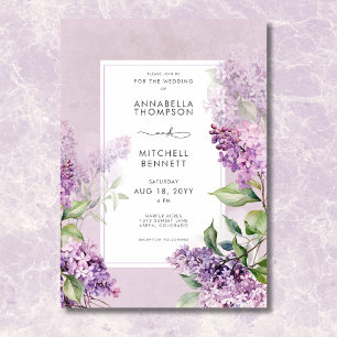 Modern Romantic Purple & Sage Lilacs Wedding Invitation