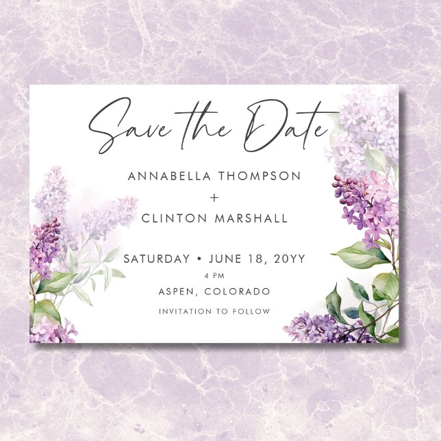Modern Romantic Purple & Sage Lilacs Wedding Save The Date (Modern Romantic Purple & Sage Lilacs Wedding Save The Date)