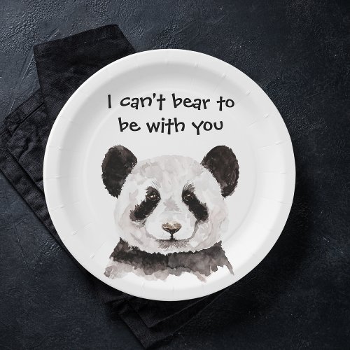 Modern Romantic Quote With Black And White Panda Paper Plates