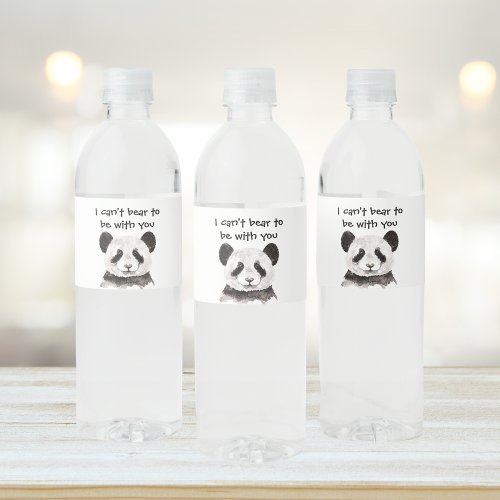 Modern Romantic Quote With Black And White Panda Water Bottle Label