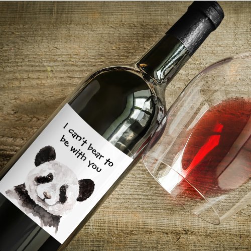 Modern Romantic Quote With Black And White Panda Wine Label