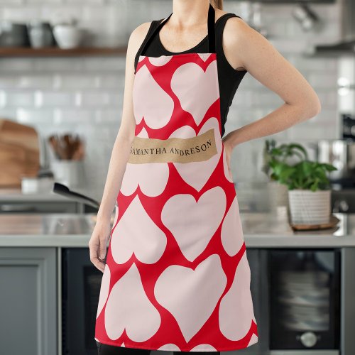 Modern  Romantic Red  Pink Hearts Pattern  Apron