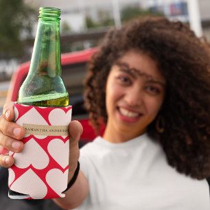 Modern Romantic Red & Pink Hearts Pattern Can Cooler