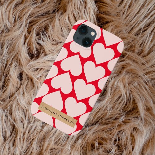 Modern  Romantic Red  Pink Hearts Pattern  iPhone 13 Case