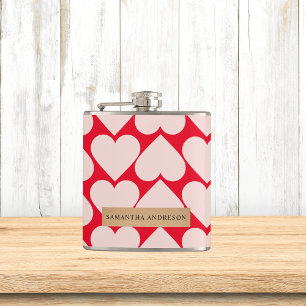 Modern  Romantic Red & Pink Hearts Pattern  Flask