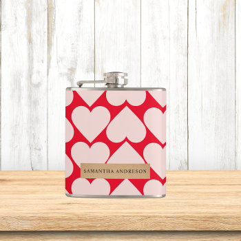 Modern  Romantic Red & Pink Hearts Pattern  Flask by LovePattern at Zazzle
