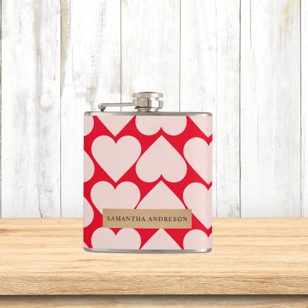 Modern  Romantic Red & Pink Hearts Pattern  Flask