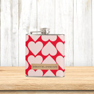 Modern  Romantic Red & Pink Hearts Pattern  Flask at Zazzle