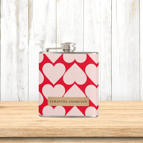 Modern  Romantic Red  Pink Hearts Pattern  Flask