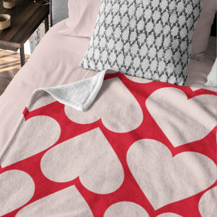 Modern Romantic Red & Pink Hearts Pattern Fleece Blanket