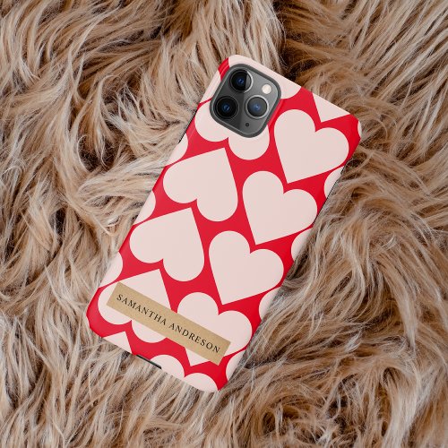 Modern  Romantic Red  Pink Hearts Pattern  iPhone 11Pro Max Case