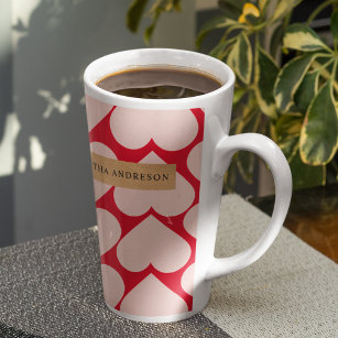Modern  Romantic Red & Pink Hearts Pattern  Latte Mug