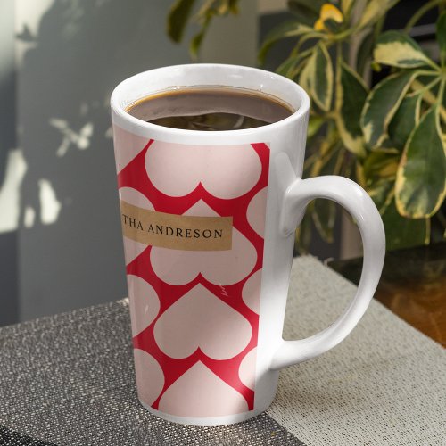 Modern  Romantic Red  Pink Hearts Pattern  Latte Mug