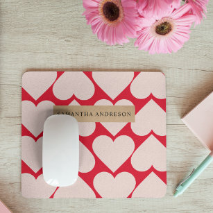 Modern  Romantic Red & Pink Hearts Pattern  Mouse Pad