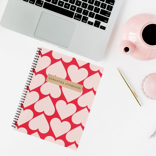 Modern  Romantic Red  Pink Hearts Pattern  Notebook