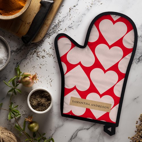 Modern  Romantic Red  Pink Hearts Pattern  Oven Mitt  Pot Holder Set