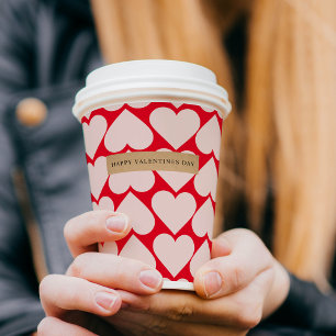 Modern Romantic Red & Pink Hearts Pattern Paper Cups